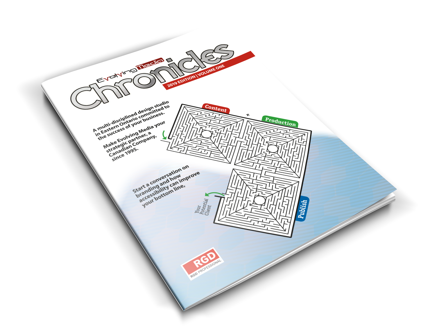 Evolving Media Chronicles 2019 Edition Volume One Magazine Cover, Designed by Evolving Media & Design Inc.